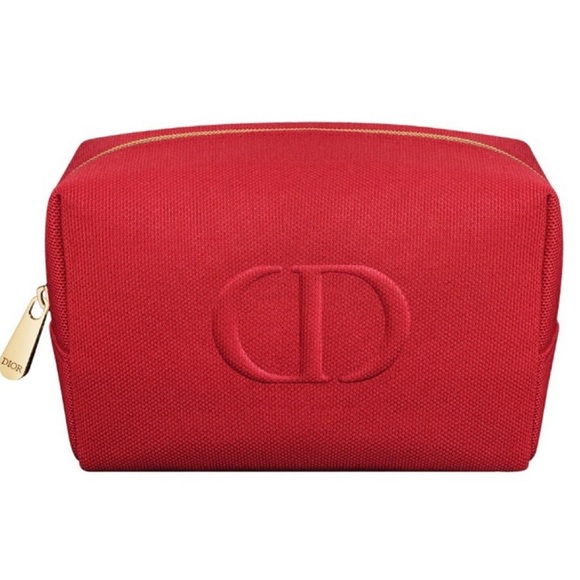 Dior Pouch Cosmetic Organizer Makeup Square Red Case Shaving Kit Dopp Kit NEW - Picture 1 of 6